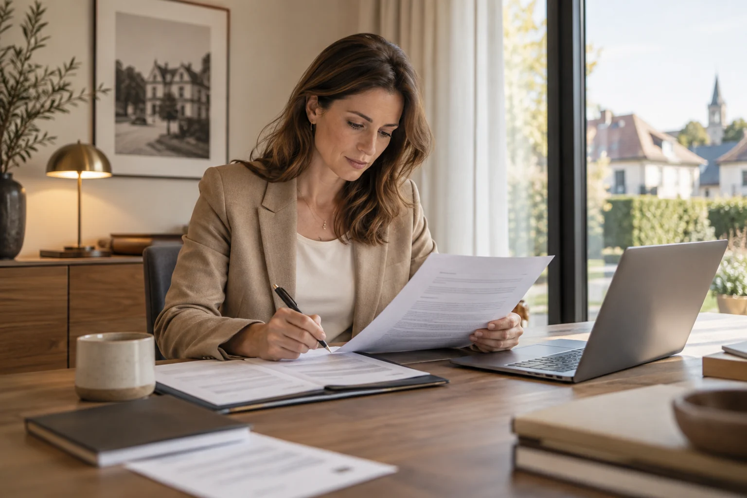 Specialist bekijkt documenten voor een biedingsformulier