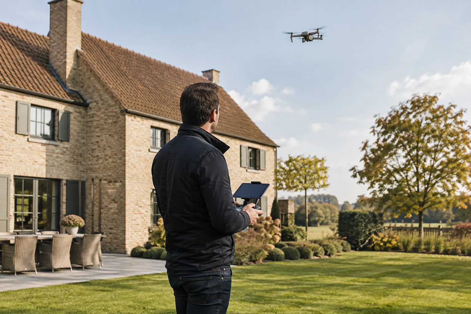 Dronepiloot maakt beelden van een woning