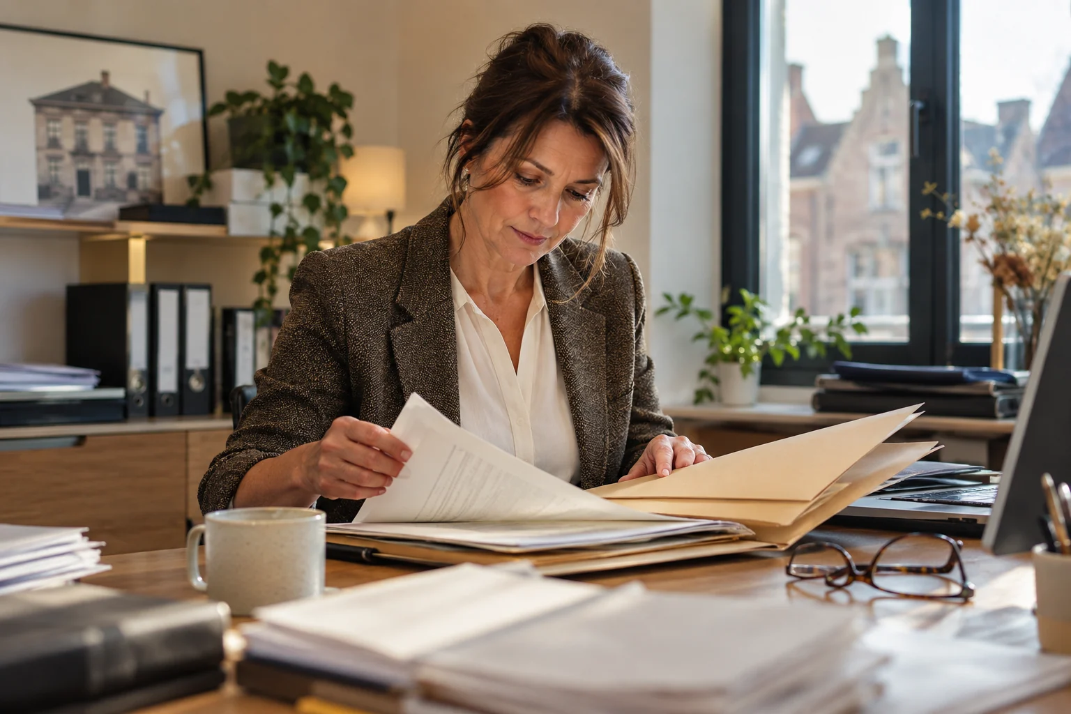 Medewerker raadpleegt een eigendomsakte