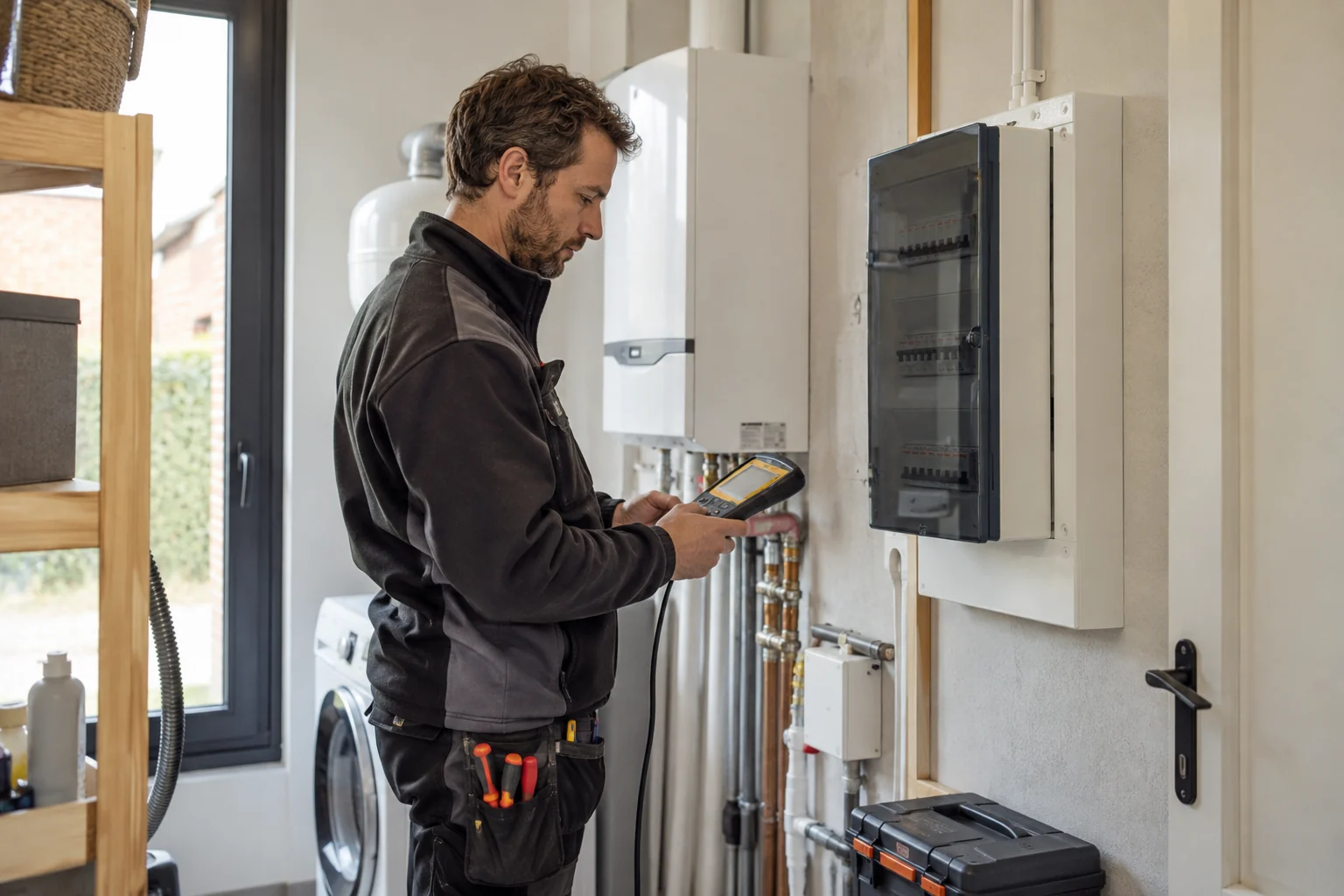 Technicus controleert een elektrische installatie
