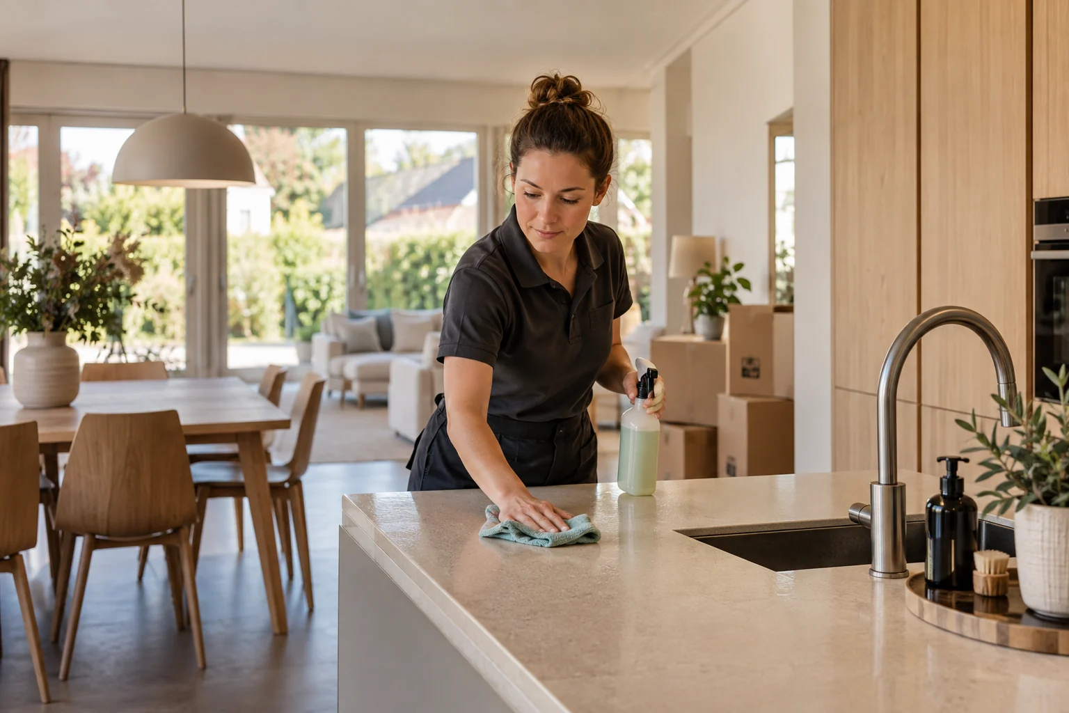 Medewerker maakt een woning schoon