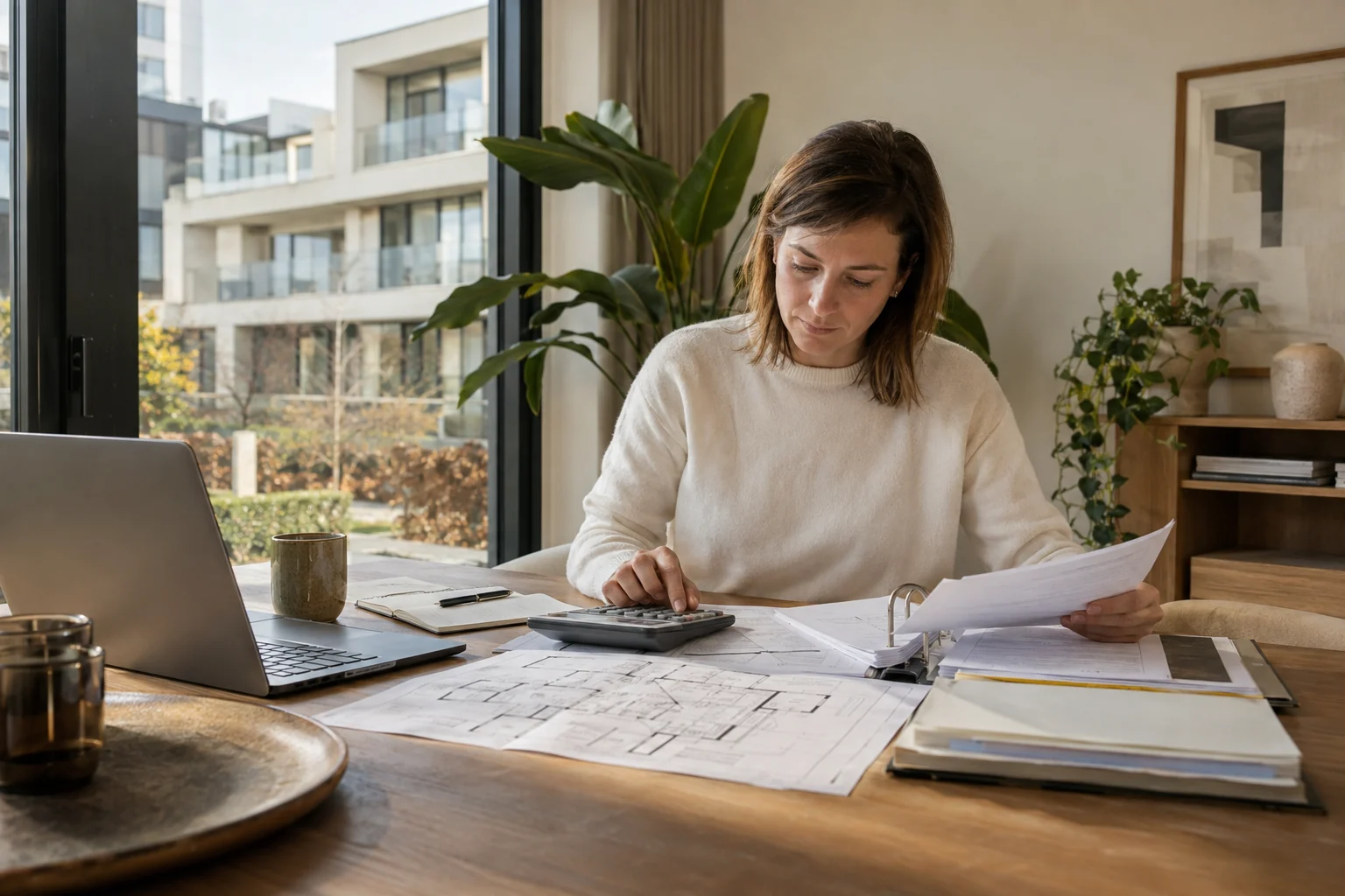 Medewerker ordent documenten van een mede-eigendom